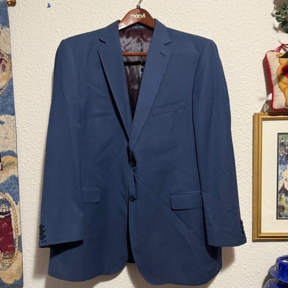Gino Valentino‎ Milano men 46L Zegna wool silk Super 150s Blue Blazer Sport Coat